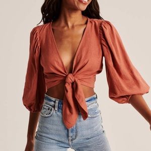 A&F dark orange linen crop top